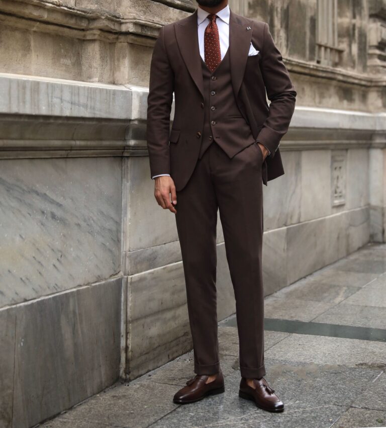 Portobello Road Slim Fit Chocolate Brown Men’s Three Piece Suit With ...