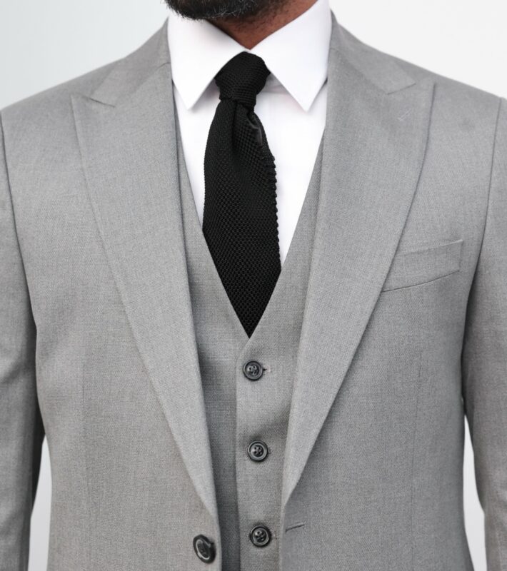 Warwick Retreat Slim Fit Mid Grey Men's Three Piece Suit With Peak ...