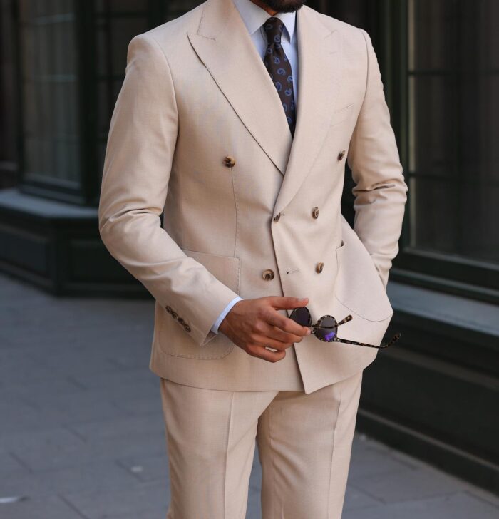 Camley Street <p>Slim fit double breasted cream suit</p>
