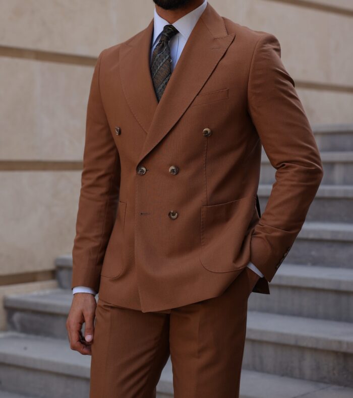 Springfield Lane <p>Slim fit light brown double breasted two piece men’s suit with peak lapels</p>
