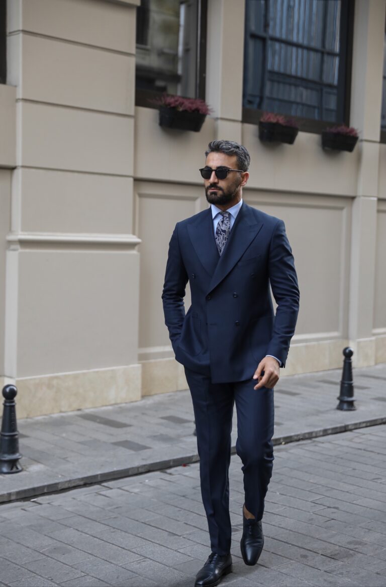 Pring Street Slim Fit Double Breasted Navy Suit | MrGuild