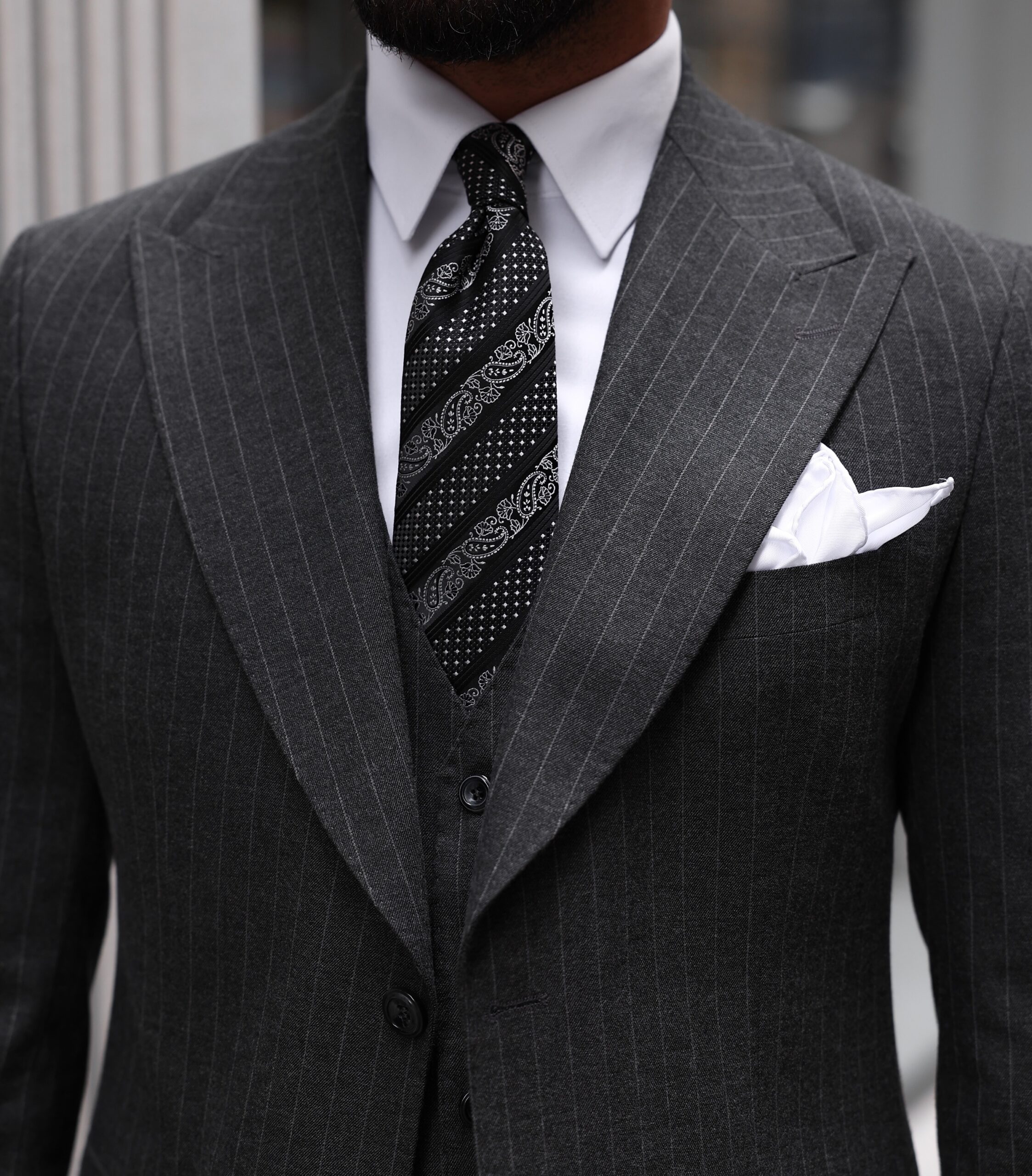 Modern Court Slim Fit Pinstripe Charcoal Grey Three Piece Men's