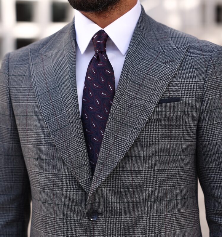 Singers Road Slim Fit Light Grey And Black Chequered Mixed Two Piece ...