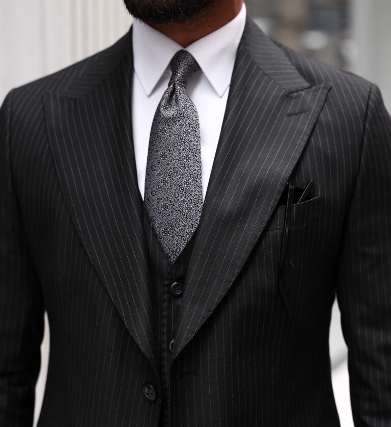 Union Court Slim Fit All Black Pinstripe Three Piece Men's Suit With ...