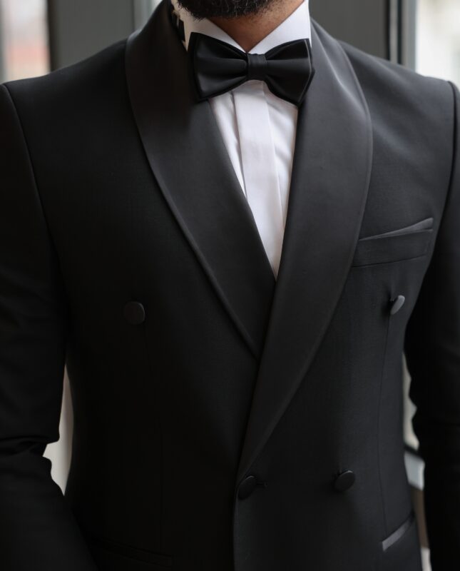 Alexander Slim Fit All Black Double Breasted Men's Tuxedo Suit With ...