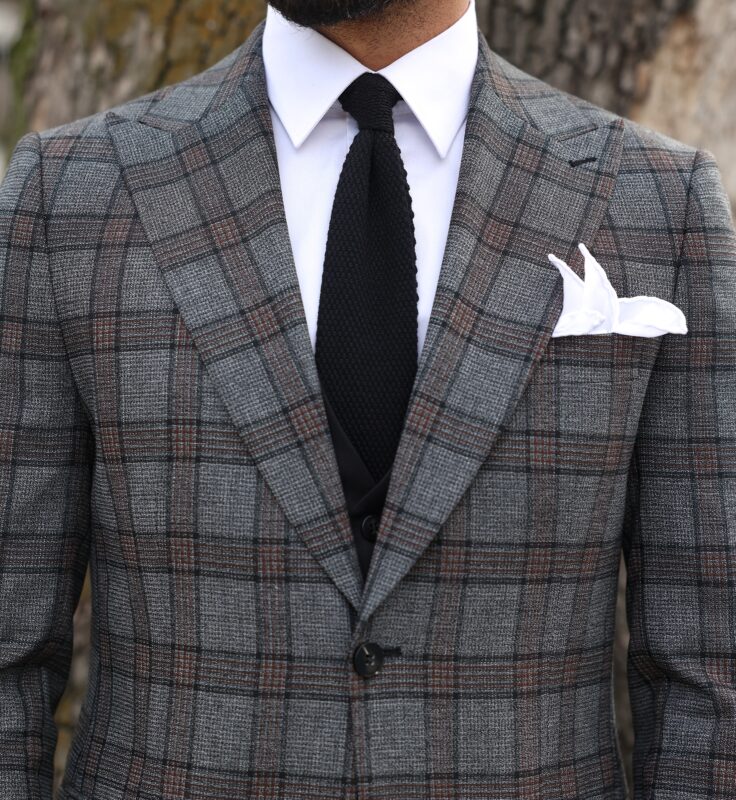 Alma Grove Slim Fit Light Grey And Black Chequered Mixed Three Piece ...