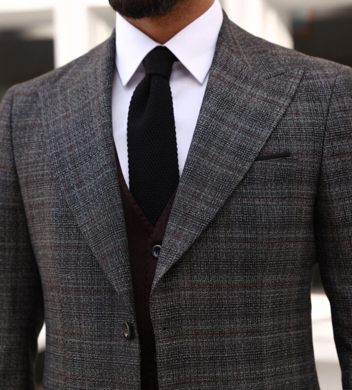 Buckingham Place Slim Fit Burgundy And Light Grey Chequered Mixed Three ...