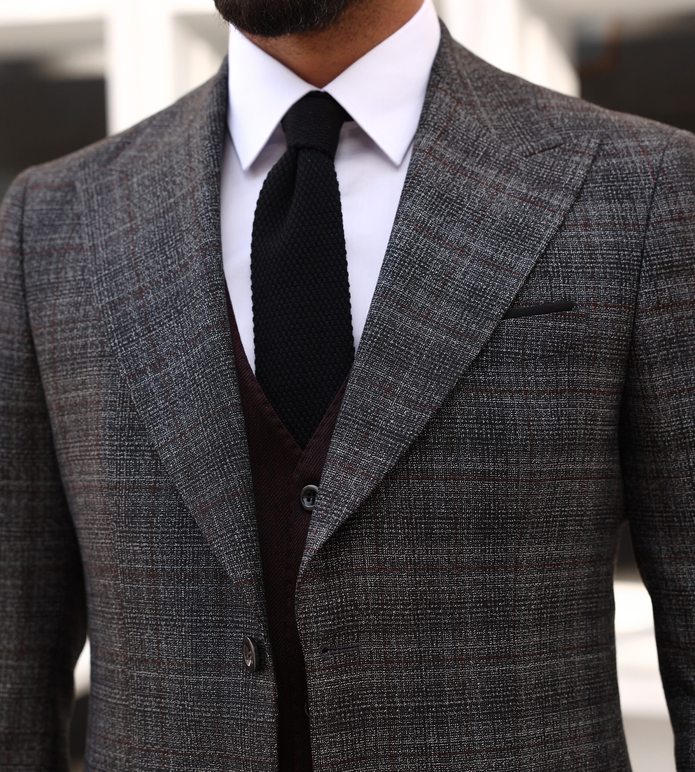 Buckingham Place Slim Fit Burgundy And Light Grey Chequered Mixed Three ...