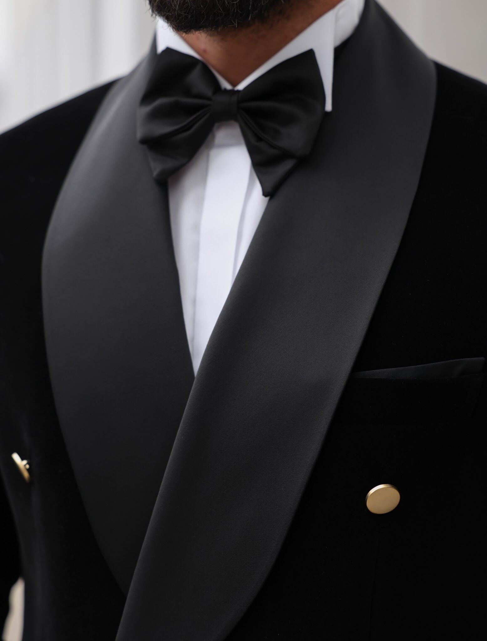 Douglas Slim Fit All Black Double Breasted Men's Tuxedo Suit With Gold ...