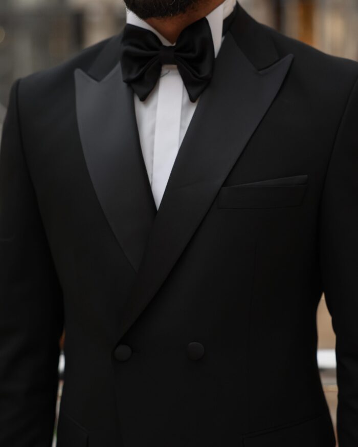 Prince Edward Slim Fit All Black Double Breasted Men's Tuxedo Suit With ...