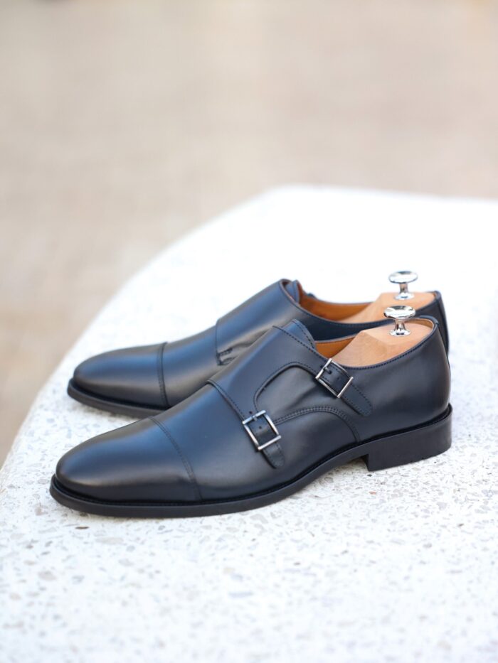 Alcudia Men's dark blue calf leather monk strap shoes