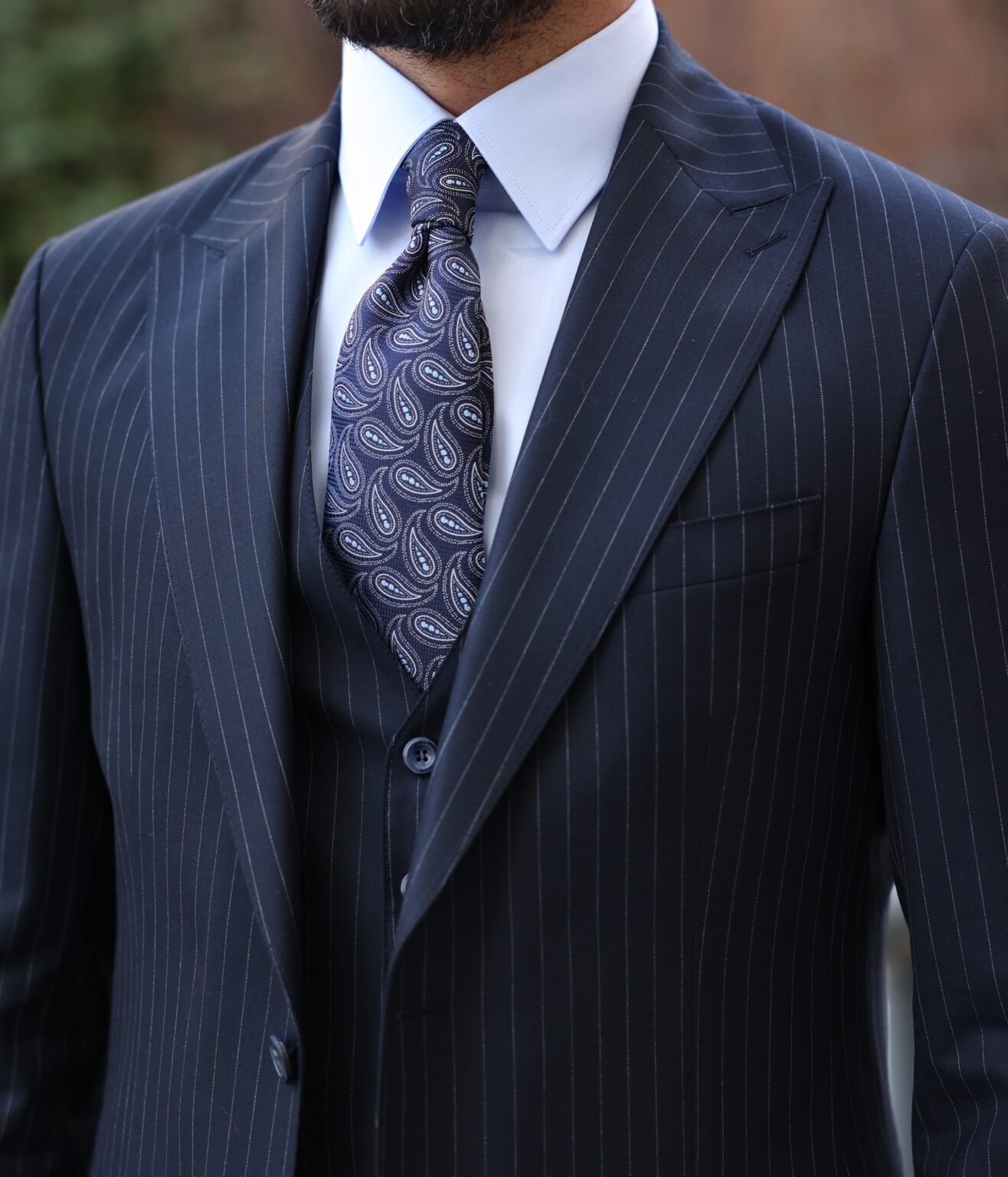 Heygate Street Slim Fit Dark Blue Pinstripe Three Piece Men's Suit With ...