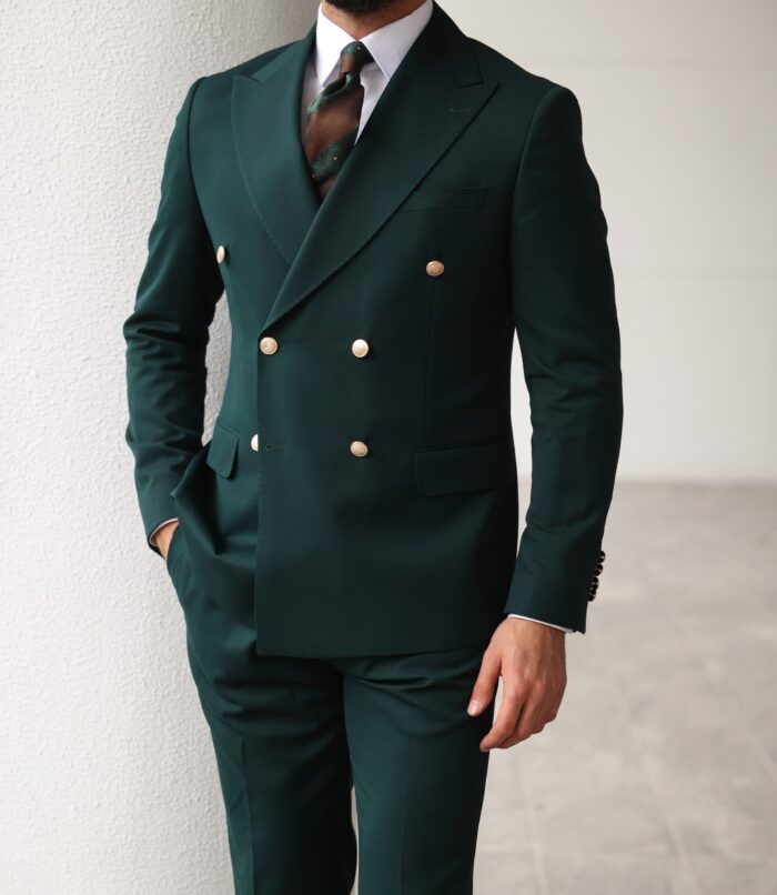 Turkey lane Slim fit emerald green double breasted men's two piece suit with peak lapels