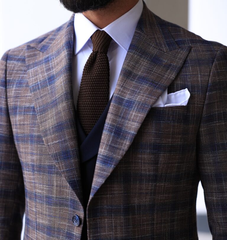 Hawes Street Slim Fit Navy Blue And Light Brown Chequered Mixed Three ...