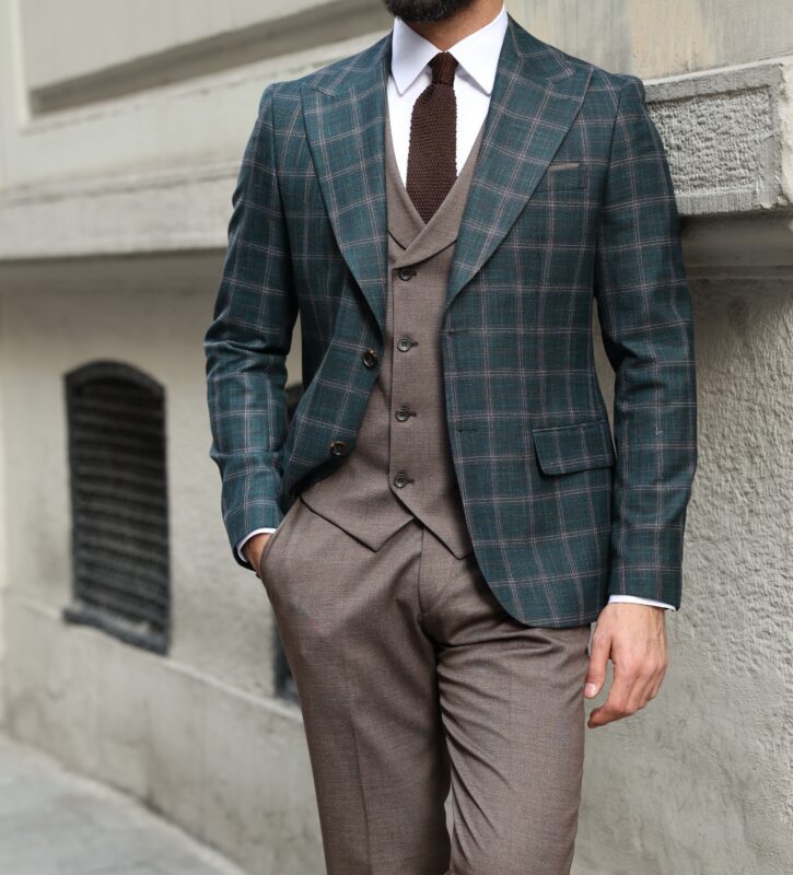Herald Street Slim Fit Forest Green And Mocha Chequered Mixed Three ...