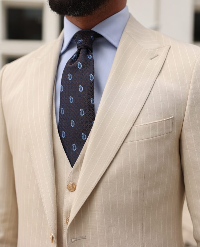Ellerslie Road Slim Fit Cream Pinstripe Three Piece Suit With Peak ...