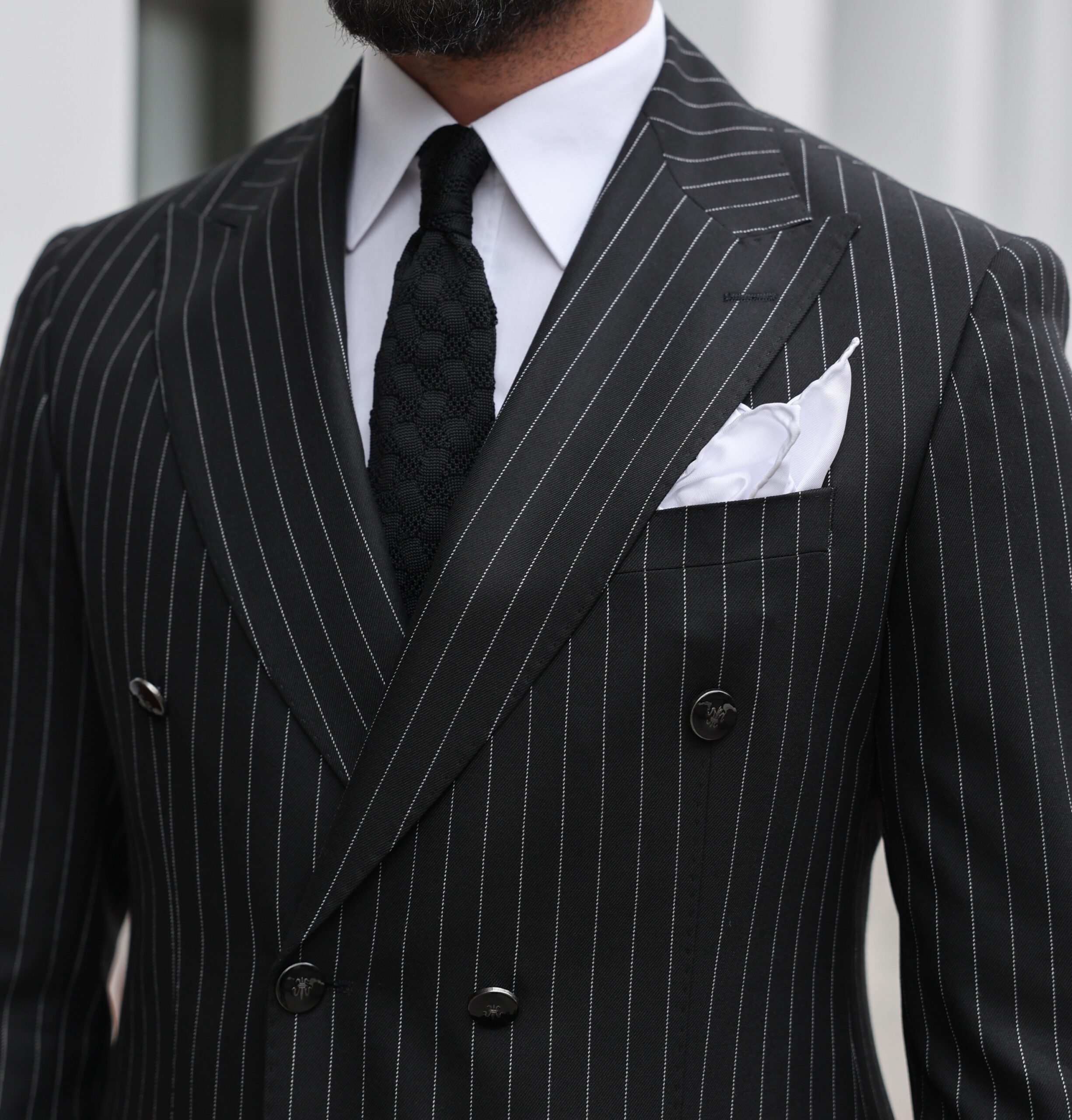 Jerome Street Slim Fit All Black Pinstriped Double Breasted Two Piece ...