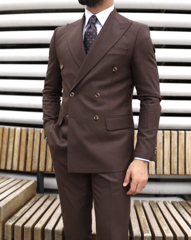 Kinglake Place Slim Fit Dark Brown Double Breasted Men’s Two Piece Suit ...