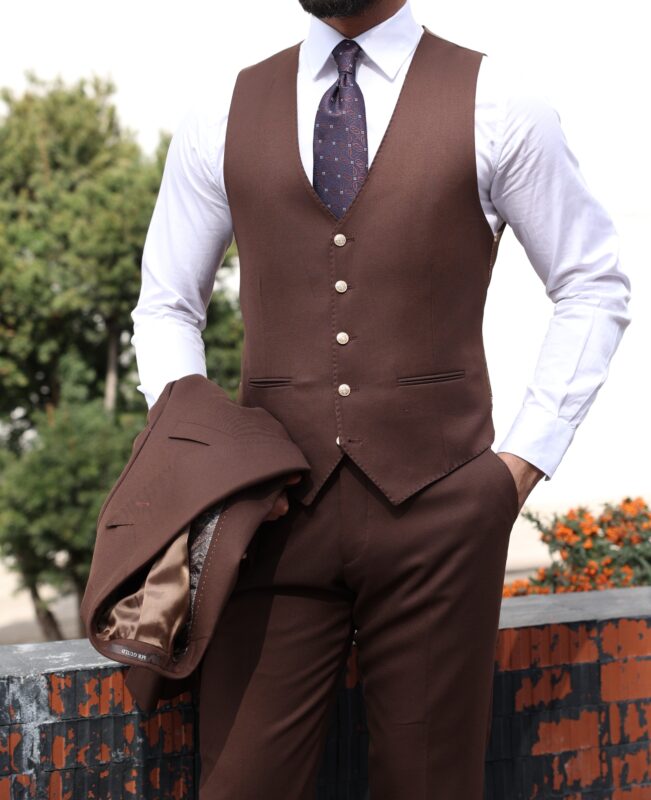 Winkley Street Slim Fit Chocolate Brown Men’s Three Piece Suit With ...