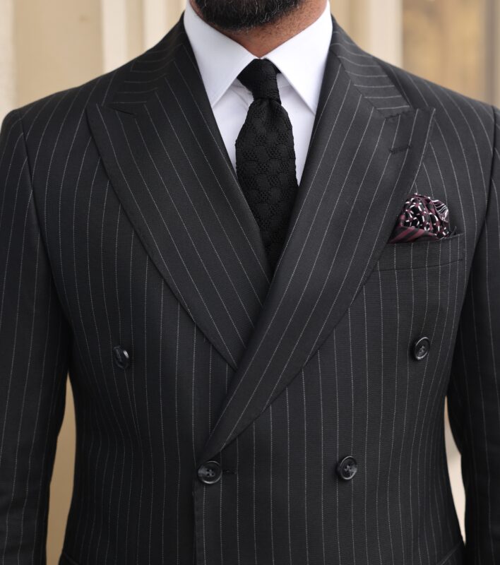 Manning Place Tailored Slim Fit Pinstripe All Black Men's Double ...