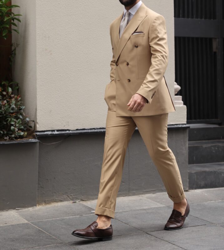 Chalton Street Tailored Slim Fit Light Beige Double Breasted Men's Suit ...