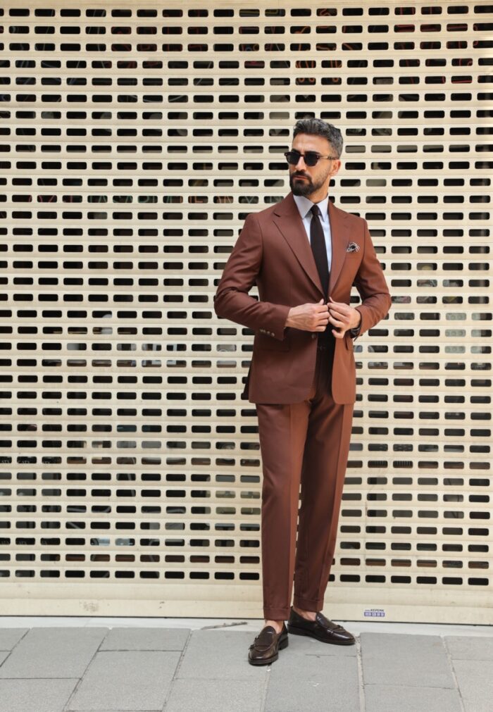 Drayton Terrace Tailored slim fit brick brown men's two piece suit with mono lapels