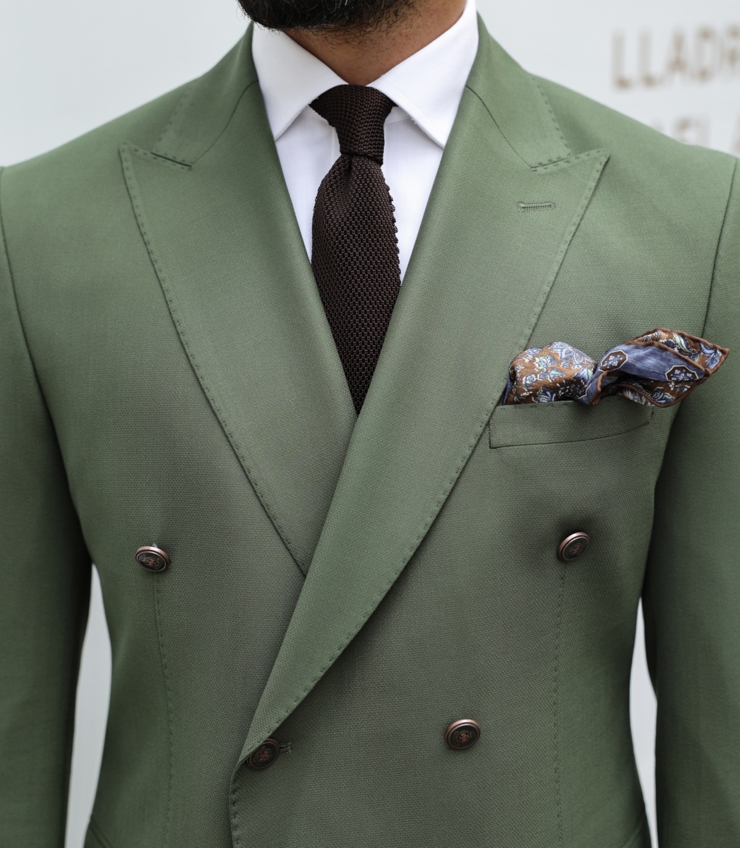 1PA1 Men's 100% Linen Green Jacket Trousers 2-Pieces Suit Set