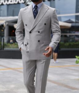 Woodfall Road Tailored Slim Fit Light Grey Double Breasted Men's Suit ...