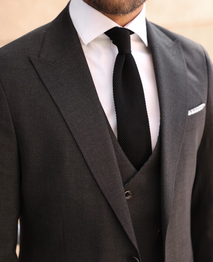Fossil Yard Tailored Slim Fit Dark Grey Three Piece Men's Suit With ...