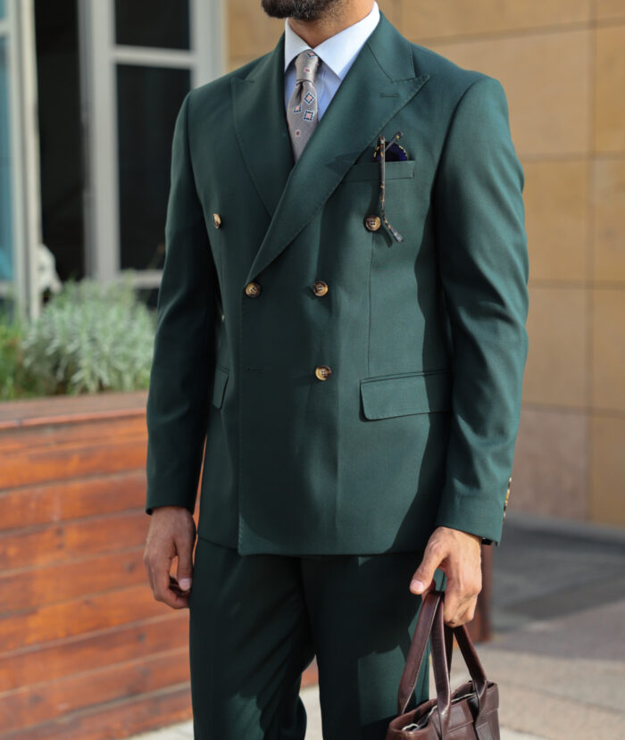 Despite Lane TAILORED SLIM FIT PINE GREEN DOUBLE BREASTED MEN’S SUIT  AND PEAK LAPELS