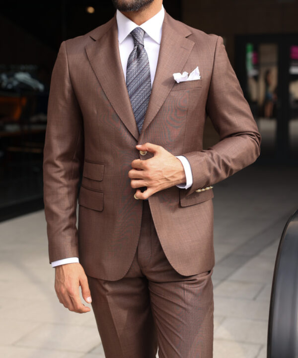 Men Suits Brown 3 Piece Slim Fit Elegant Suit Golden Button Suit