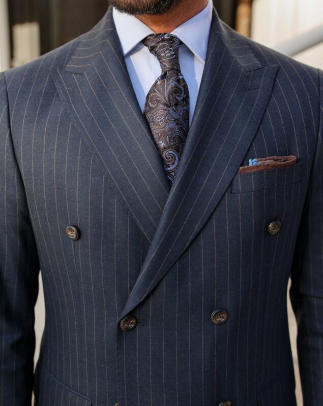 Birdcage Walk TAILORED SLIM FIT DARK NAVY BLUE PINSTRIPE DOUBLE ...