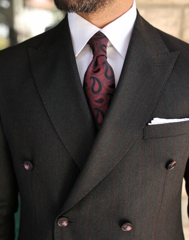 Leaf Place Tailored Slim Fit Charcoal Grey Base With Burgundy ...