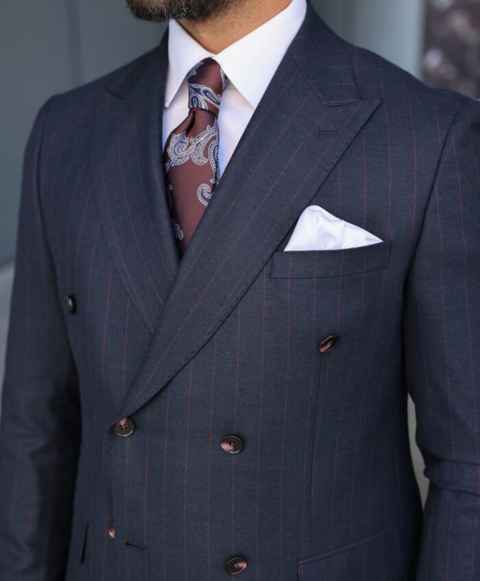 Feather Lane TAILORED SLIM Fit DARK NAVY BLUE BASE WITH BURGUNDY ...
