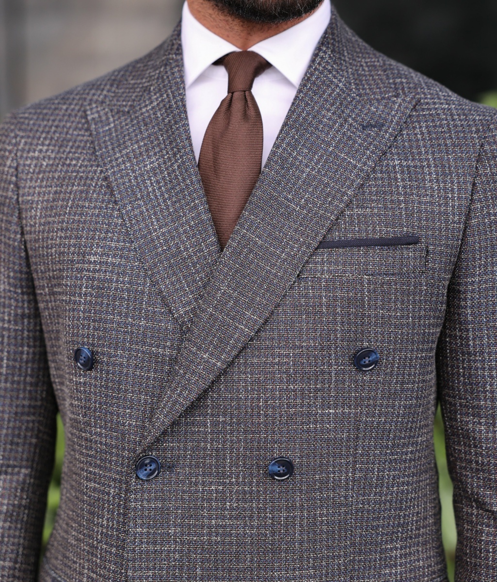 Maddox Street Slim Fit Dark Navy And Brown Checked With Navy Trousers ...