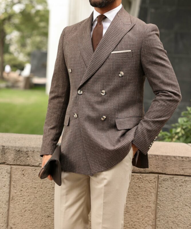 Bridge Place SLIM FIT BROWN Checked With Cream Trousers Mixed Combined ...