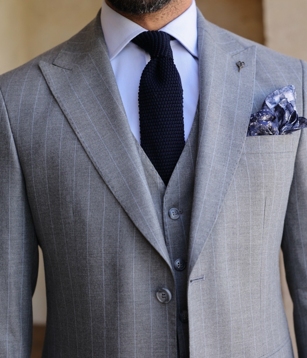 Greycoat Street Slim Fit Light Grey With Baby Blue Pinstripe Three ...