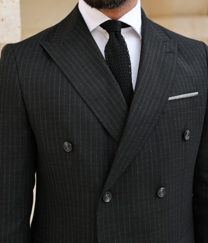 Jubilee Place Slim Fit Double Breasted Black Pinstriped With Grey ...