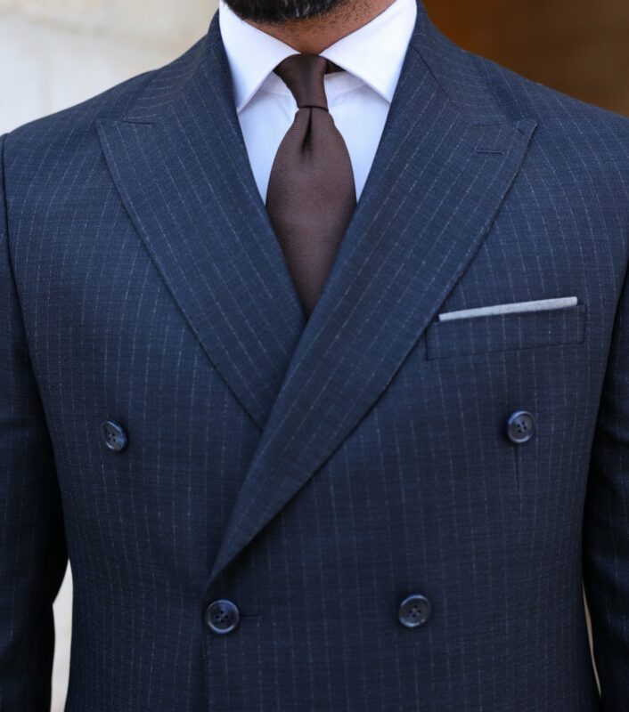 Greenman Street Slim Fit Double Breasted Dark Blue Pinstriped With Grey ...