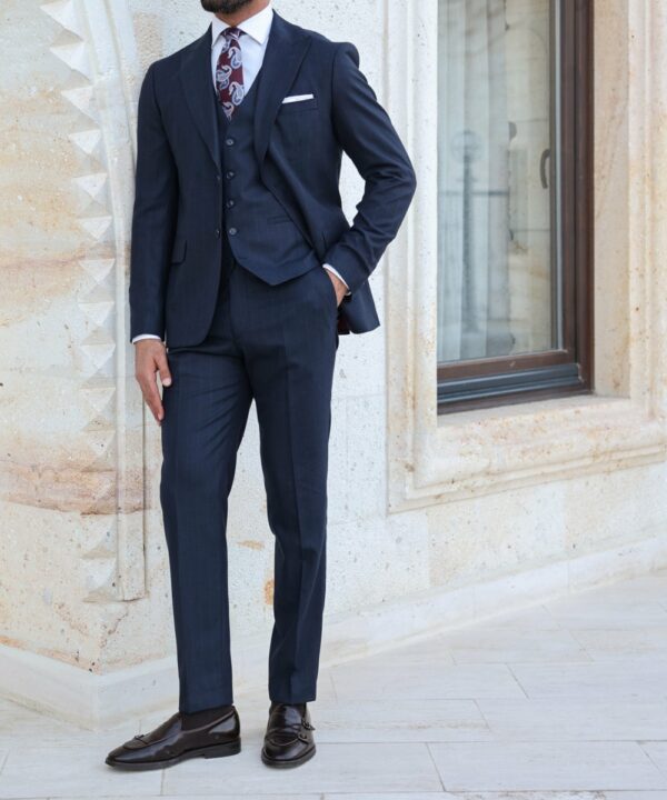 Three-Piece Navy Blue Pinstripe Suit