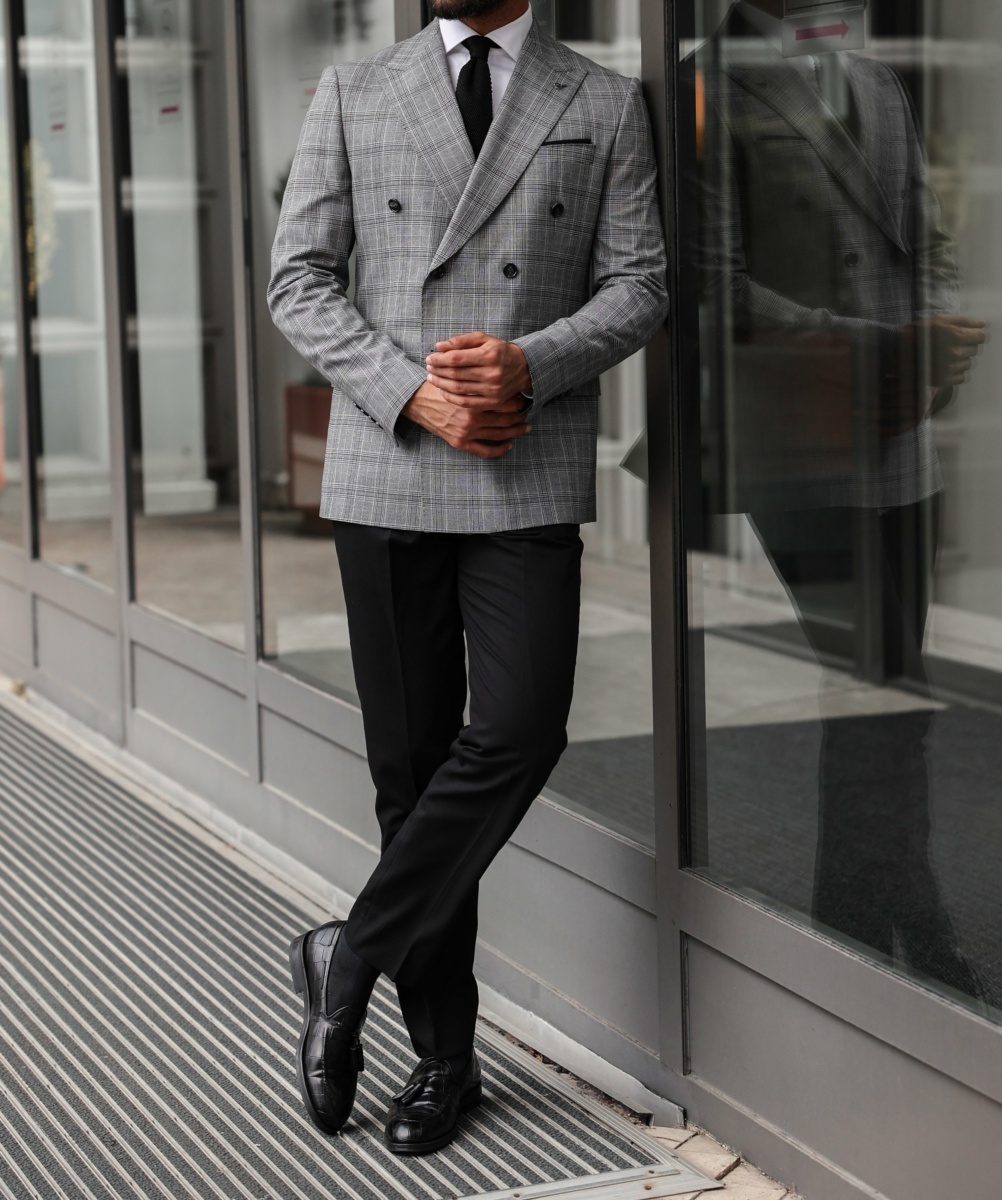 Grey suit hotsell jacket black trousers