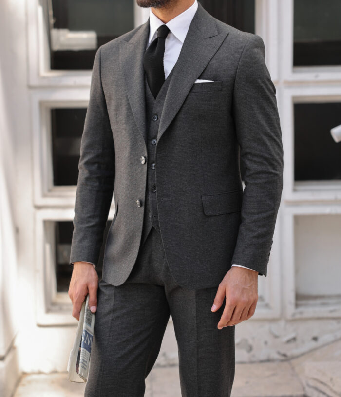 Gents Road Slim fit grey  three piece men's suit with peak lapels