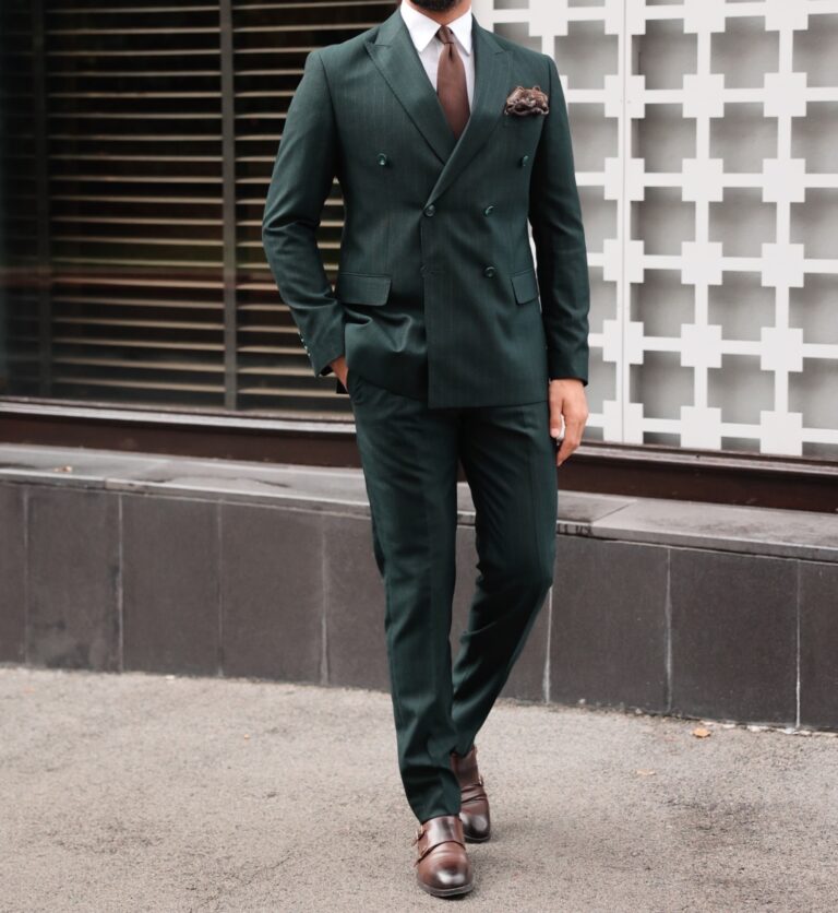 Rook Lane Tailored Slim Fit Forest Green Double Breasted Pinstripe Men ...