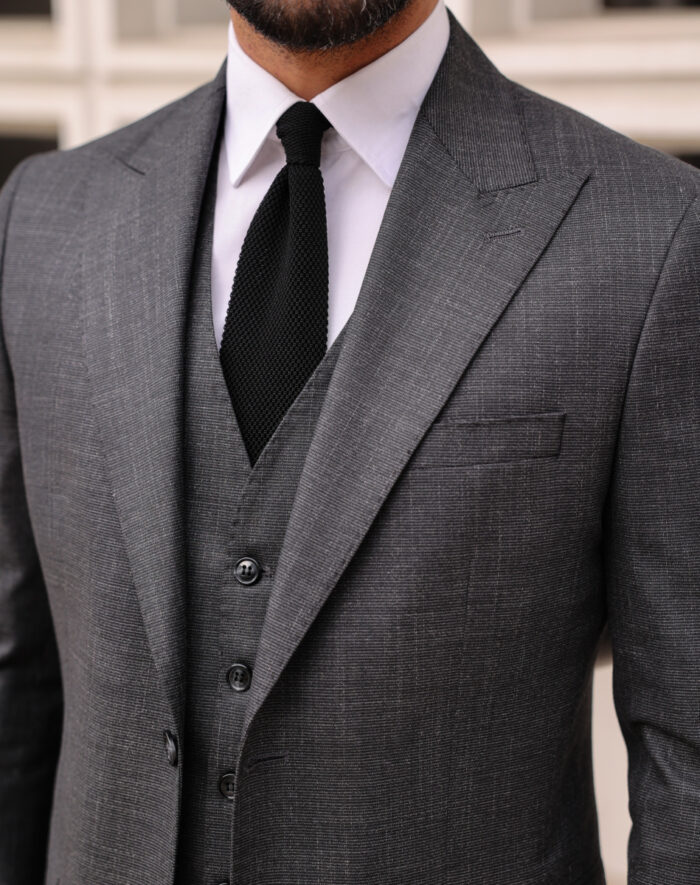 Brighton Road Slim Fit Grey Men’s Three Piece Suit With Peak Lapels ...
