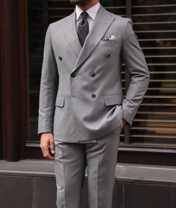 Green Street TAILORED SLIM FIT  GREY DOUBLE BREASTED MEN’S SUIT WITH PEAK LAPELS