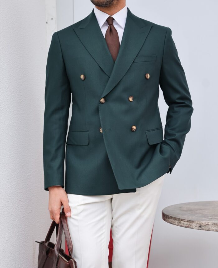 Knightsbridge TAILORED SLIM FIT DOUBLE BREASTED PINE GREEN AND WHITE MIX COMBINED MEN'S SUIT