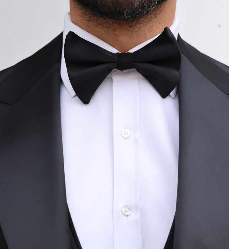 Prince Stewart Tailored Slim Fit All Black Men's Tuxedo With Satin Peak ...