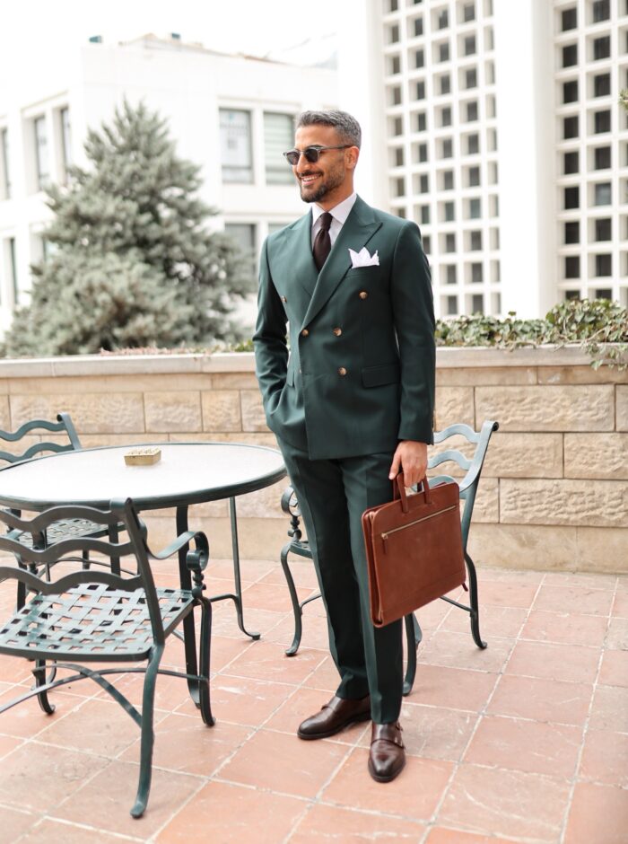 Despite Lane TAILORED SLIM FIT PINE GREEN DOUBLE BREASTED MEN’S SUIT  AND PEAK LAPELS